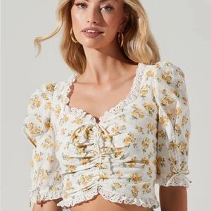 Astr The Label - Floral Lace Trim Blouse